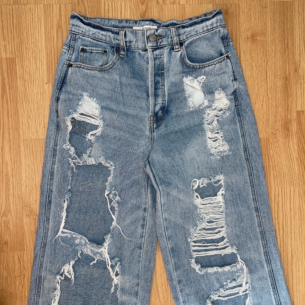 Pacsun Distressed Wide Leg Light Blue Denim Baggy Jeans Size 27 - Picture 4 of 9